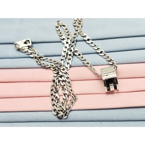 Gucci G Cut Out Round Circle Sterling Silver Charm Pendant Curb Chain Necklace - Picture 2 of 16